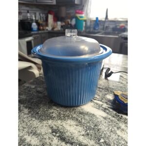 Vintage Rival Crock Pot blue Stoneware Replacement Insert 3.5 Qt 3150 With Lid